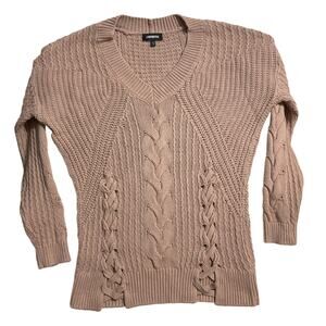 Express Women Sweater Size S Mauve Cable Knit V-neck Long Sleeve Pullover